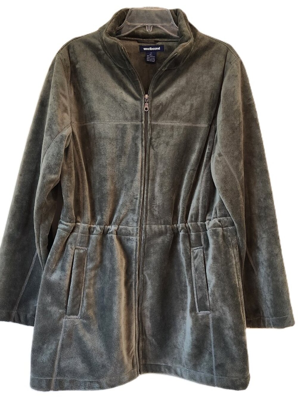 Westbound Soft Smokey OliveGreen Plush Fleece Drawstring Waist Jacket Medium